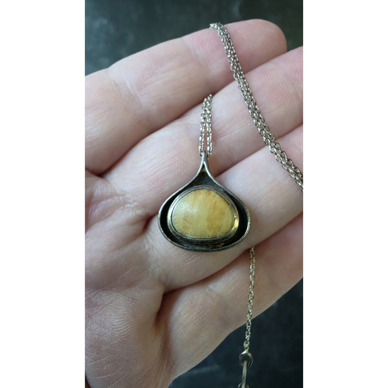 Italian 925 Sterling Silver Jasper Pendant Necklace Vintage